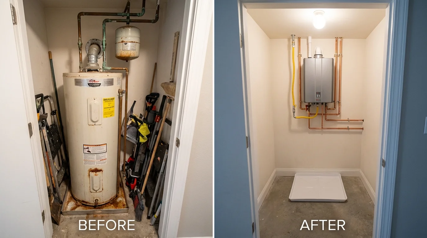Tank water heater versus wall-mounted tankless unit comparison for Hill City, KS homeowners